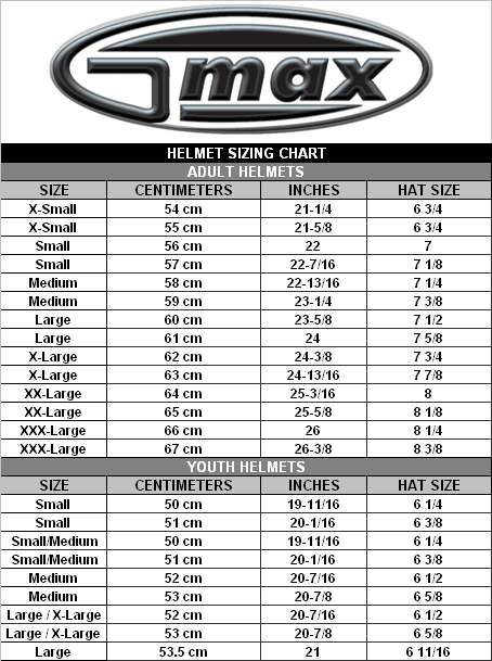 Motorcycle Helmet Sizing Chart Youth | Reviewmotors.co